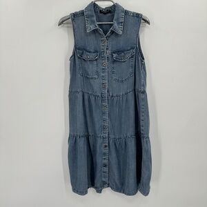Velvet Heart Tencel Chambray Sleeveless Button Front Shirt Dress size S Mini